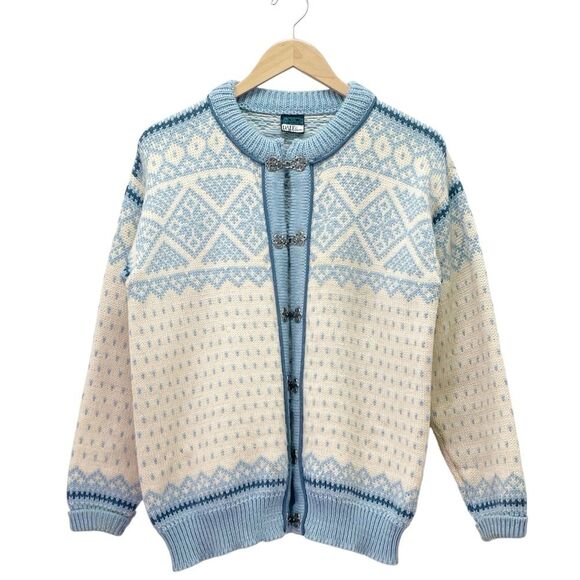 Dale of Norway Cardigan Blue White Wool Nordic Fair Isle Knit Sweater Large | 42 - Picture 5 of 16